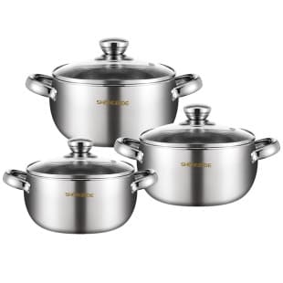 Stainless Steel Pearl Pot 6-Piece Set, Double Ear Stockpot Set, Kitchen Cookware for Soup, Noodles, Hot Pot, Broth Pot