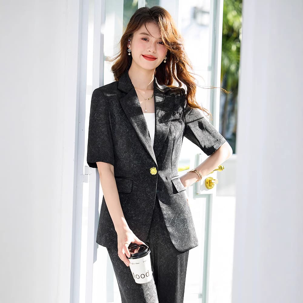 Xiao Xiang Style Fashion Suit Women's Han Fan Yujie Temperament Professional Two-Piece Set Mid-Sleeve Casual Suit Jacket