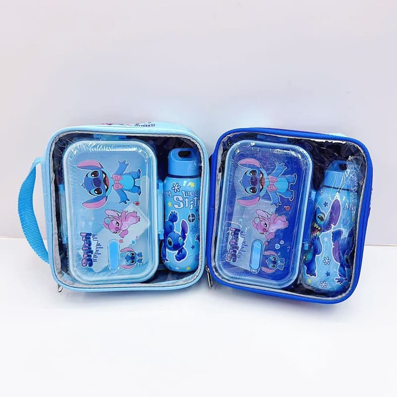 Foreign trade Stitch two-compartment lunch box with removable divider with water cup Stitch handbag lunch box water cup batch