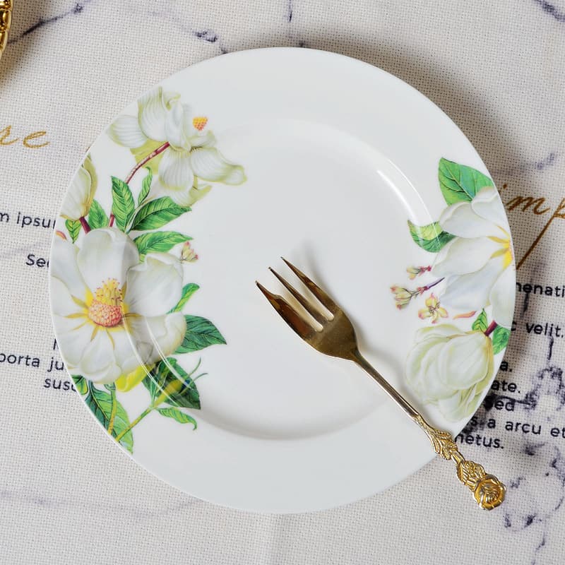 European style small fresh light luxury floral ceramic dinner plate round plate flat plate western dinner plate fruit plate defects