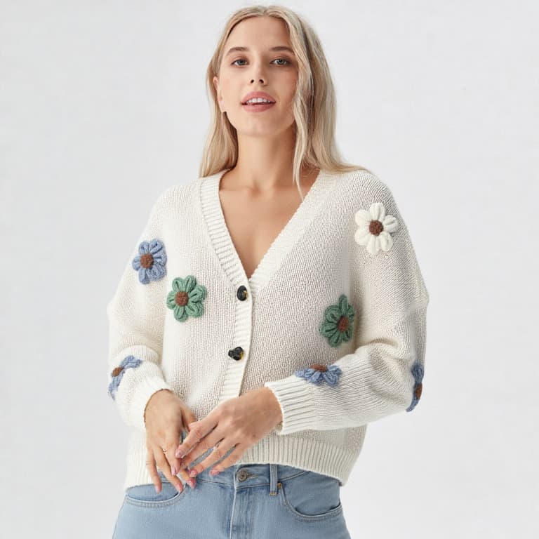 European and American Spring Summer Cross-border AliExpress V-neck Knit Sweater Women Long Sleeve Pullover Fashionable Cute Cardigan