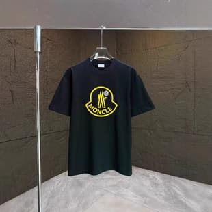 New High-Version Velvet Moncler Full-Print Logo Velcro Short-Sleeve T-Shirt for Men and Women, Couple Style