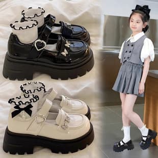 2025 Spring/Autumn New Girls' Leather Shoes Middle and Big Kids Soft Sole Casual Shoes Student Performance Black Leather Shoes Trendy Style