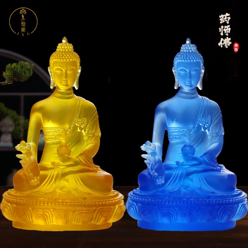 Medicine Buddha, Glazed Light Buddha, gold-gilded Tibetan deity statue, homage to Medicine King Bodhisattva, glazed craft ornament wholesale.