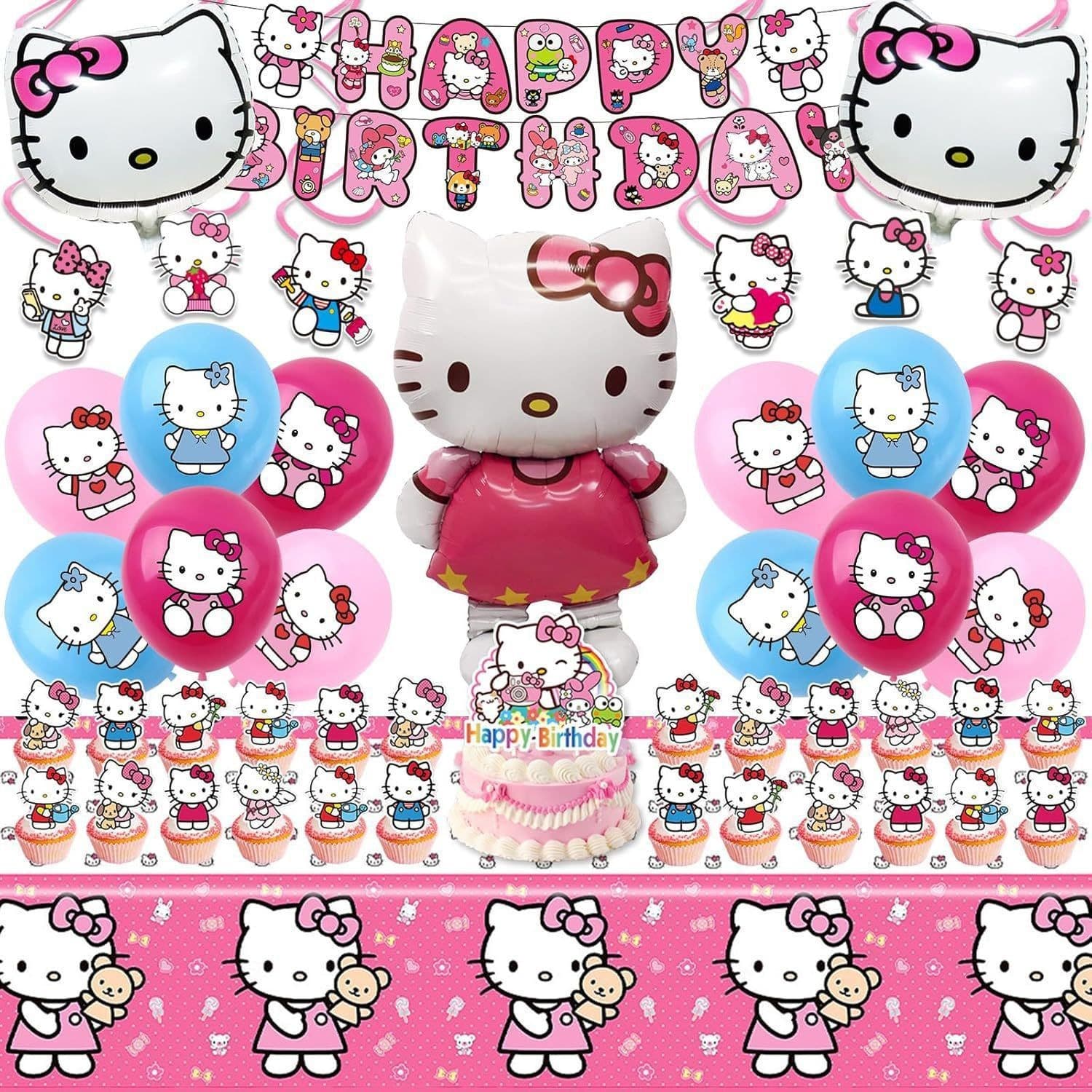 Cross-Border Cartoon Kt Cat Aluminum Foil Balloons, Girl's Birthday Party Scene Decoration, Flag Banners, Cake Toppers