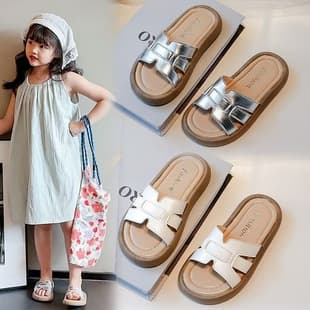 Girls' Slippers Fashion Summer New, Anti-Slip Flip Flops for Girls, Medium and Large Kids Versatile Outdoor Soft Sole Sandals