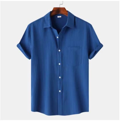 Men's Short-Sleeve Shirt 3D Linen-Like Plaid Summer Loose Comfortable Breathable Factory Direct Button-Up Men's Shirt
