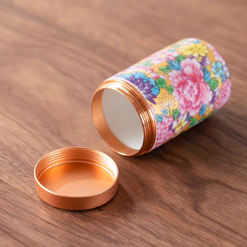 Enamel tea jar ceramic small mini storage jar sealed jar metal screw lid travel portable jar