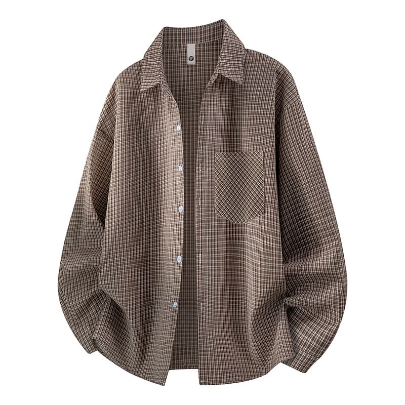Men's shirts cross-border 2026 autumn new Hong Kong style loose large size plaid long-sleeved shirts jackets men's tops