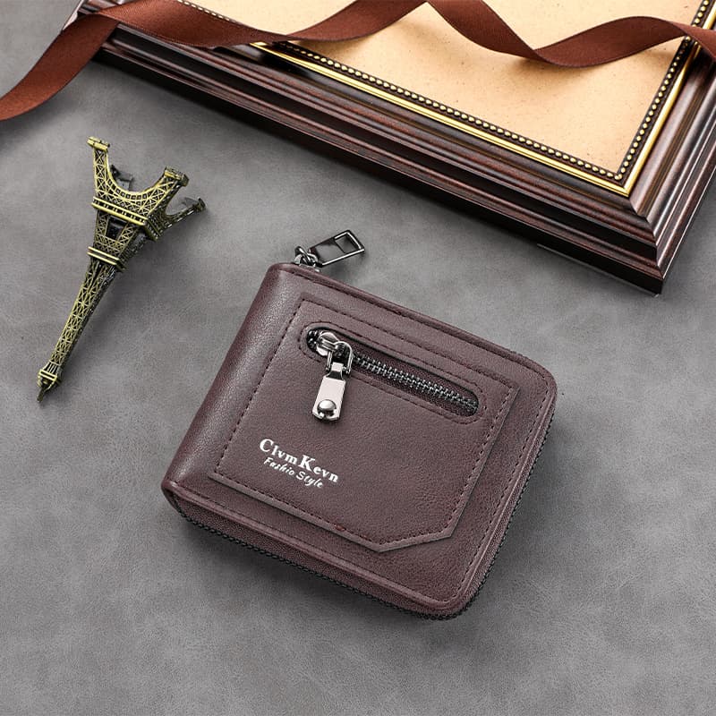 Vintage Men's Wallet Short Card Holder Leather Wallet Zip Around Wallet