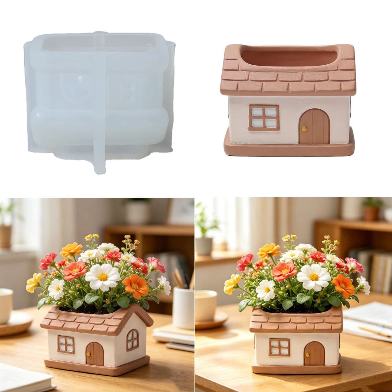 Creative Little House Flower Pot Silicone Mold DIY Cement Plaster Succulent Pot Scented Candle Cup Storage Box Mold