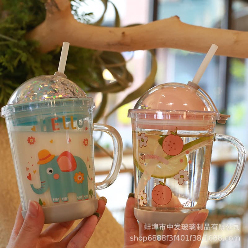 Kids Milk Cup Home Use Handle Scale Breakfast Straw Water Glass Creative New Planet Cup