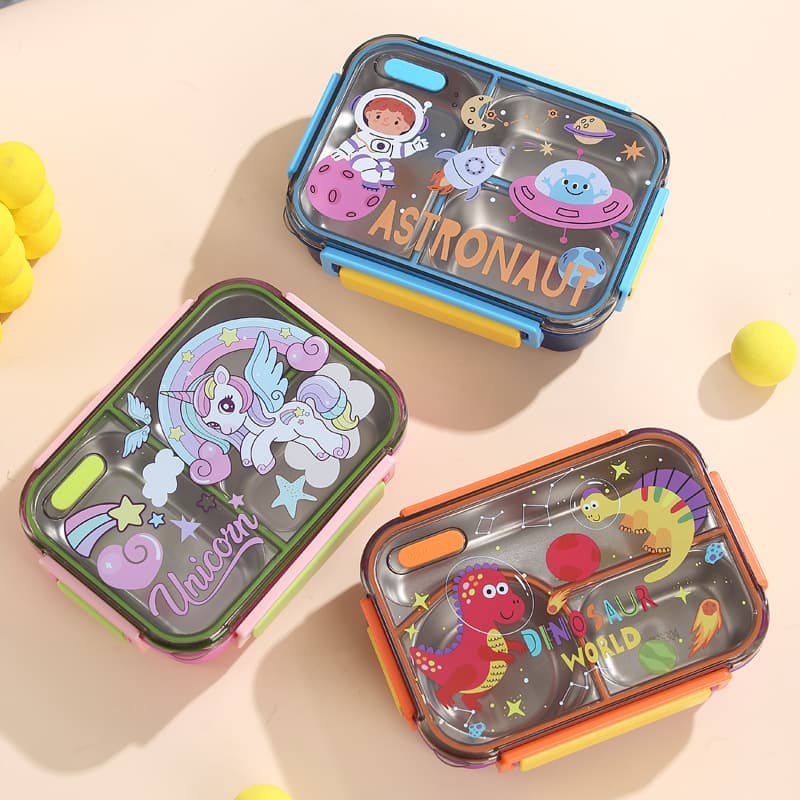 Cartoon Dinosaur Football Unicorn Astronaut Cute Children Food Grade Lunch Box Stainless Steel Lunch Compartment Lunch Box