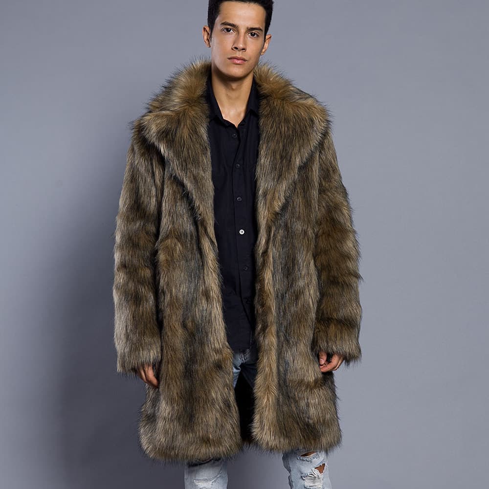 Cheng Juan T0820 Fashionable Men's Faux Fox Fur Faux Fur Outwear Autumn and Winter Long Windbreaker Faux Mink Outwear