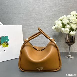 Prada triangle logo original leather Lindy double handle women's bag luxury elf ear lunchbox handbag shoulder bag