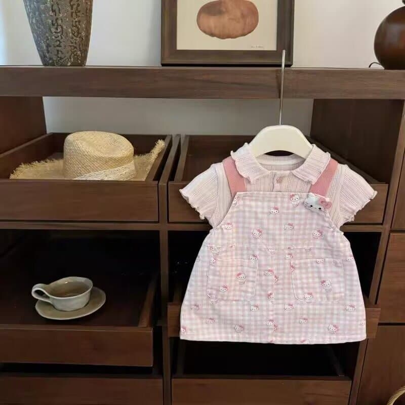 【Sweet Little Si】Sweet Katie! Baby girl cute pink T-shirt cartoon suspender skirt sweet suit trendy style