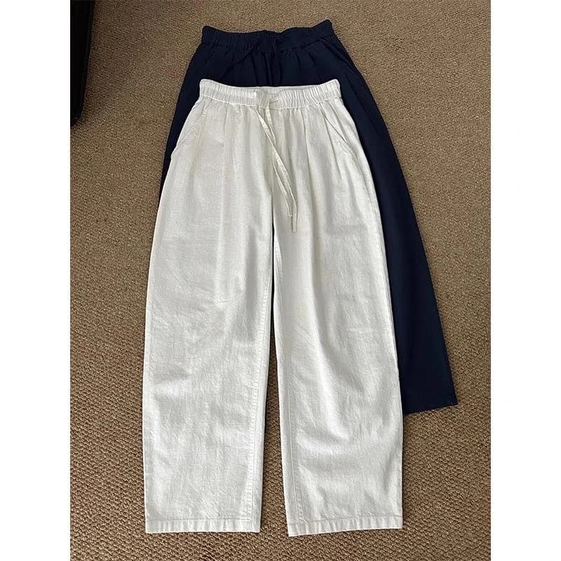 White Slub Cotton Linen Men's Summer Slight Taper Harem Wide-Leg Pants New Chinese Style Cotton Linen Quick-Dry Casual Trousers