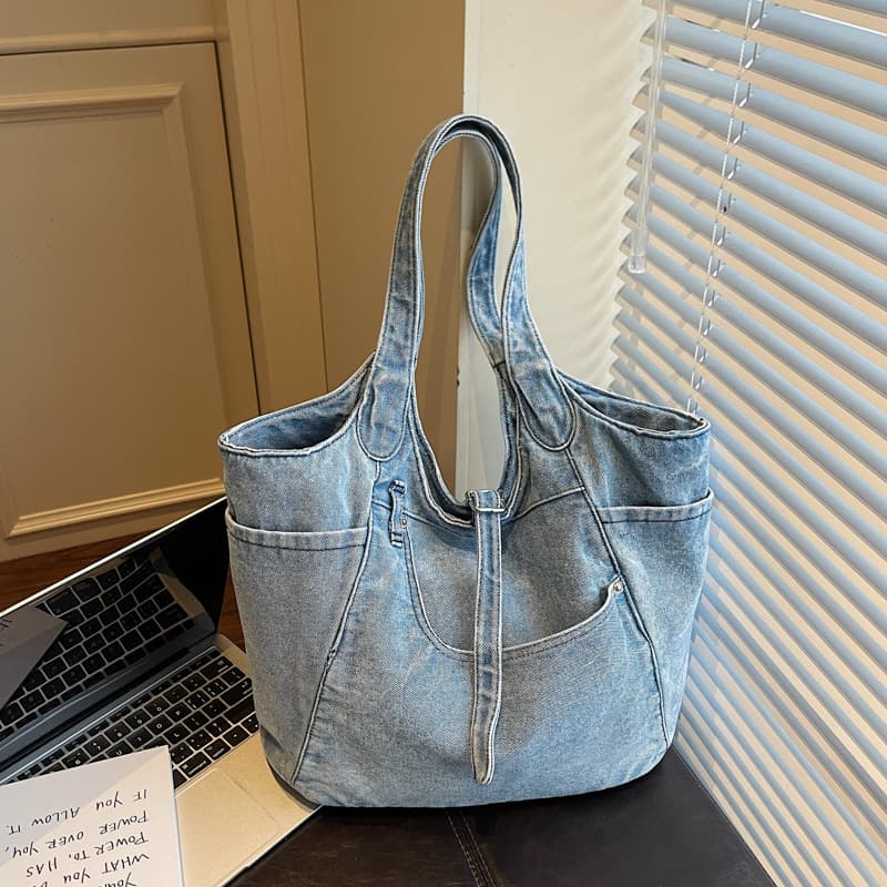 Cross-border new simple denim bag casual retro versatile handbag large capacity fashion commuter shoulder bag for women