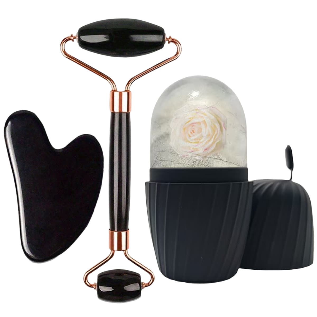 Best-selling 3-piece facial ice mold with heart-shaped gua sha board, resin roller non-jade beauty set