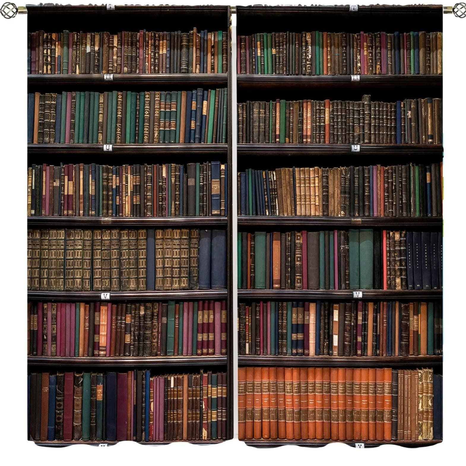 Cross-border wholesale retro library style antique wooden bookcase pattern digital printed curtains bedroom living room manufacturer