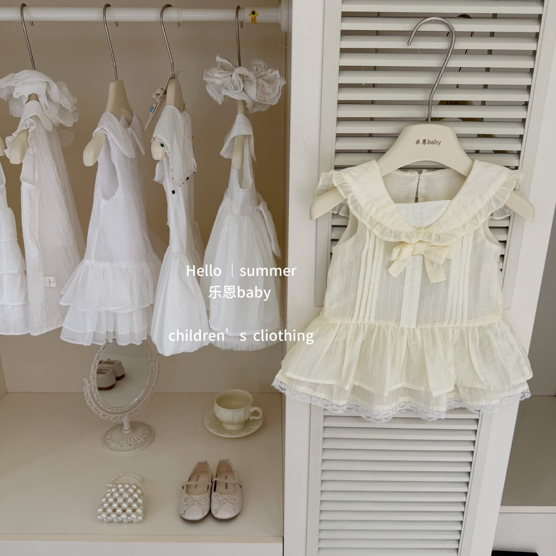 【Leen baby】French ruffles! 26 girls summer beige navy collar large lapel bow tank top
