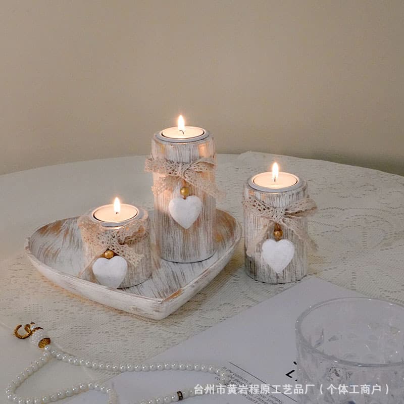 Cross-border wooden candle candle holder heart-shaped wooden holder Valentine's Day gift home atmosphere desktop decoration set ornaments