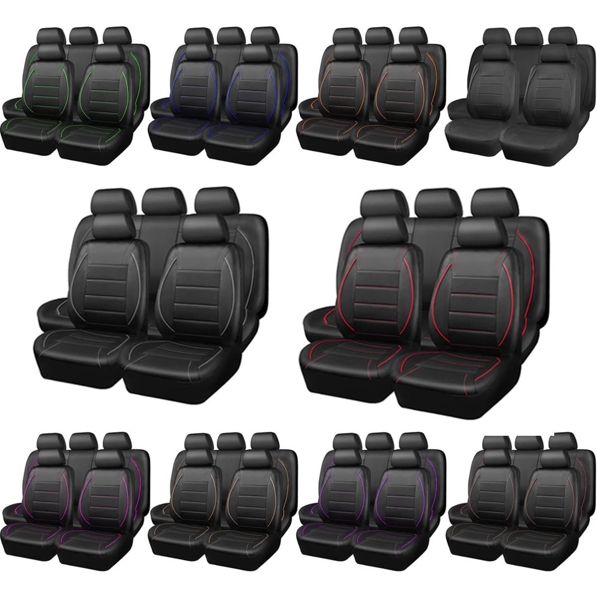 Black-Green Curved Leather Car Seat Cover Full Wrap Universal Seat Cover Wear-Resistant Leather Car Interior Cushion Wholesale