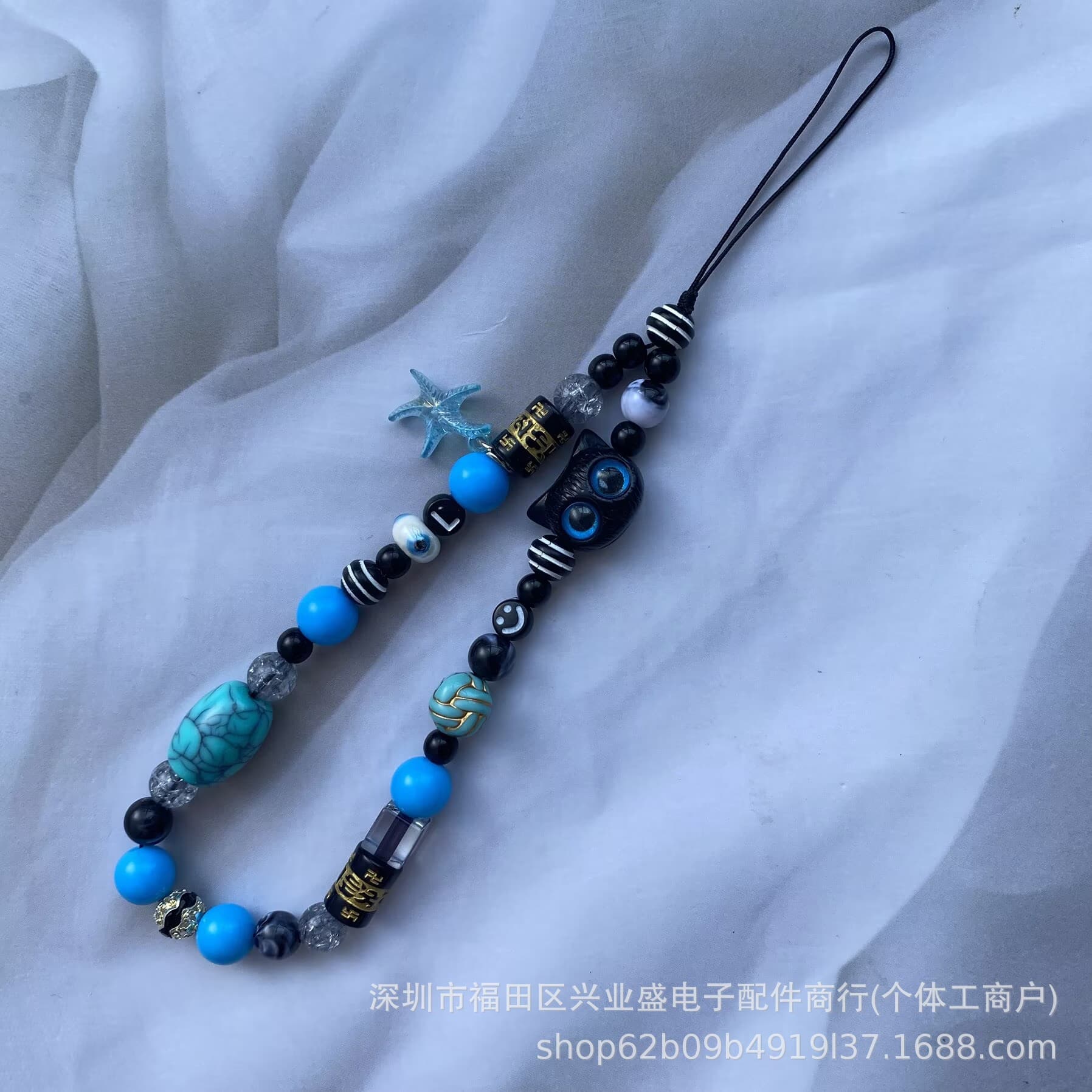Black Owl Blue Eyeball Phone Strap Wrist Strap Unique Phone Case Lanyard Bead Chain Camera Beads