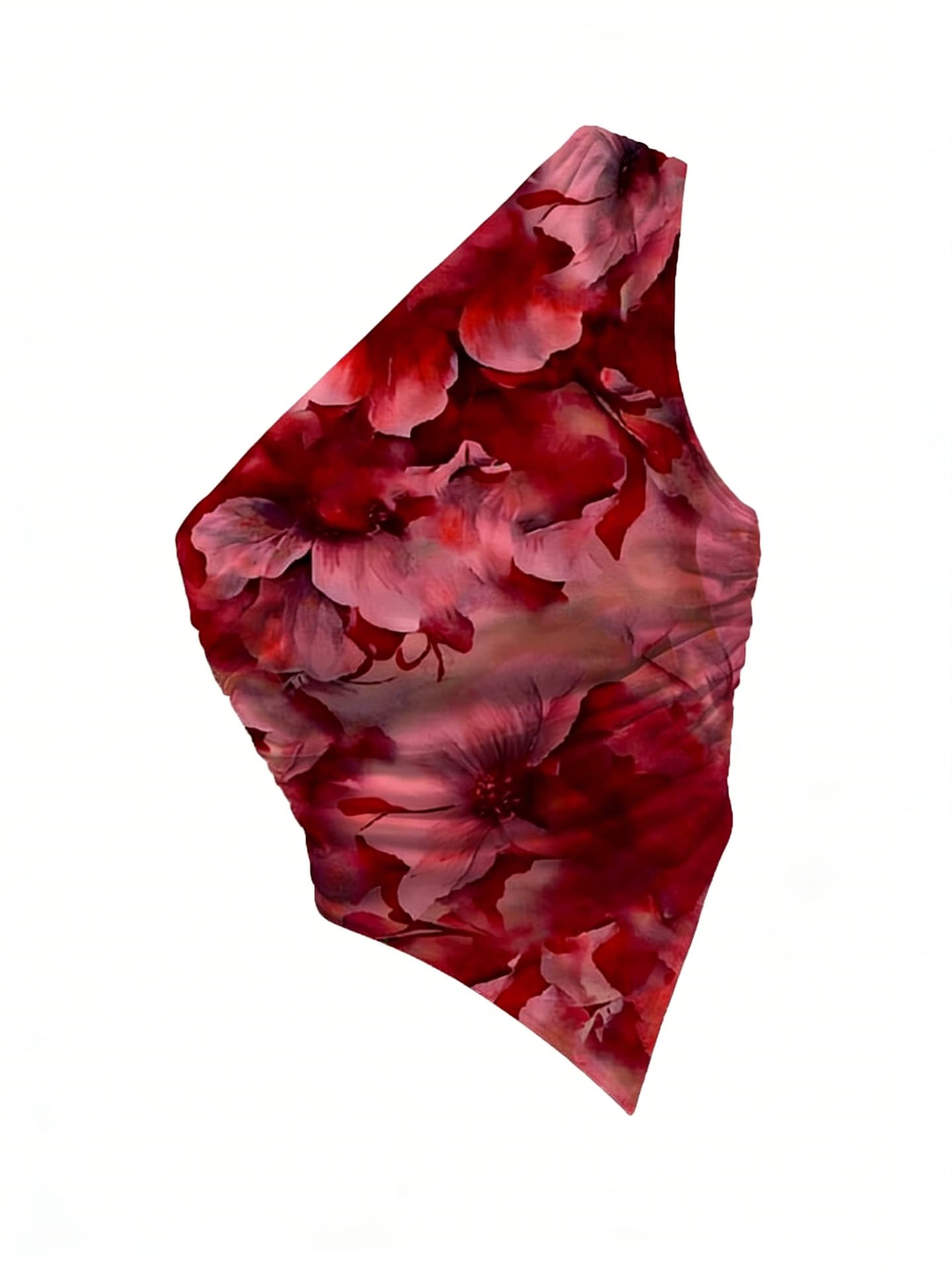Women's Fashion Slim Fit Floral Print Asymmetric Hem One-Shoulder Ruched Sleeveless Top for Daily Wear