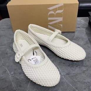 ZA2025 Spring New Arrival Women's Shoes White Straw Weave Effect Buckle Strap Ballet Round Toe Flat Shoes