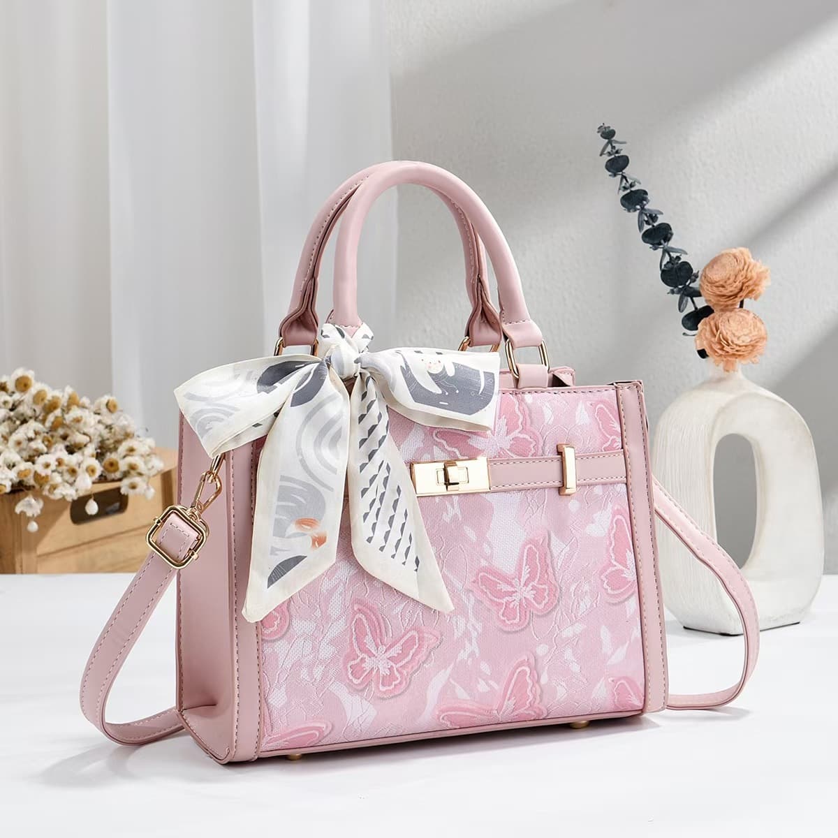 2026 new Korean style girly heart cute dreamy color fashion high-end silk scarf crossbody bag handbag