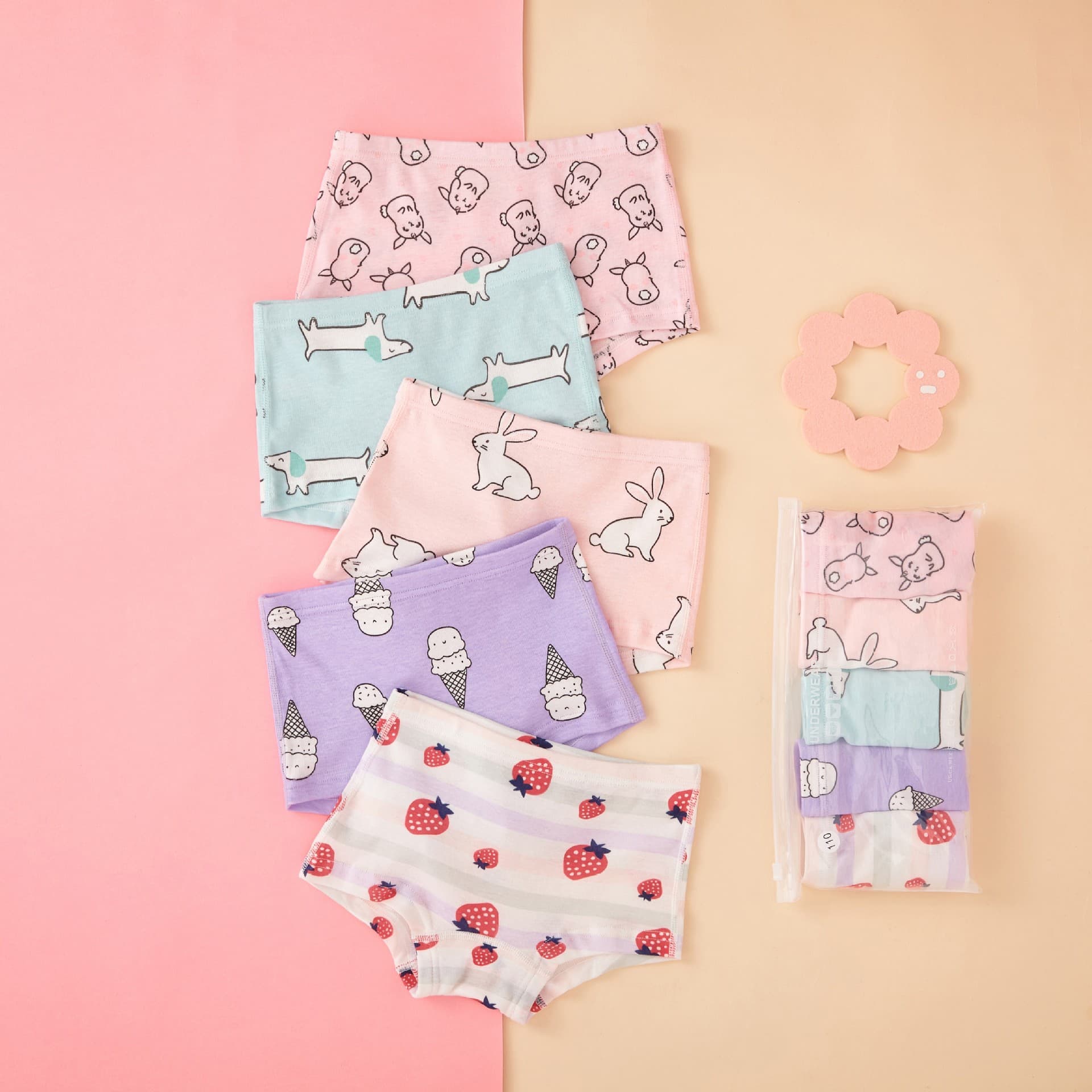 Children's Boxer Briefs with Ribbed Waistband, Cute Cartoon Print, Baby Underwear