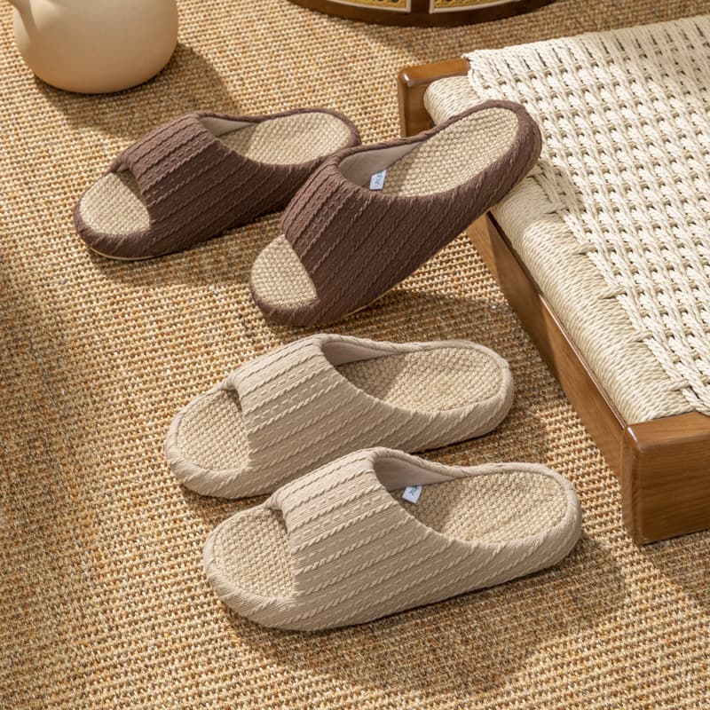 New Four-Season Dual-Color Linen Slippers for Women, High-End Couple Home Slippers with Elevated Sole, Anti-Slip, Breathable for Men