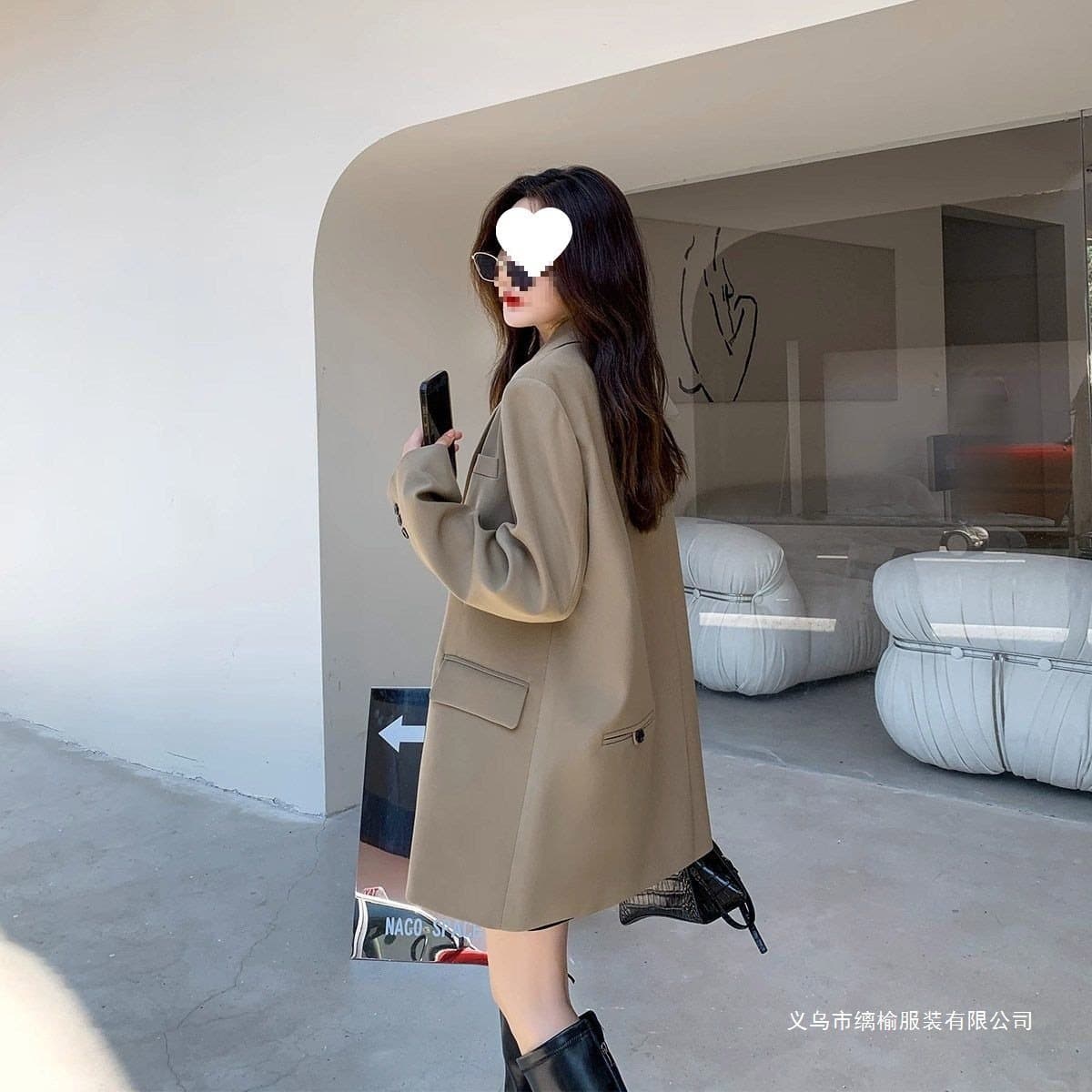 Khaki Double-Breasted Women's Blazer, Spring/Autumn New Design Casual Versatile Internet Celebrity Eye-Catching Suit