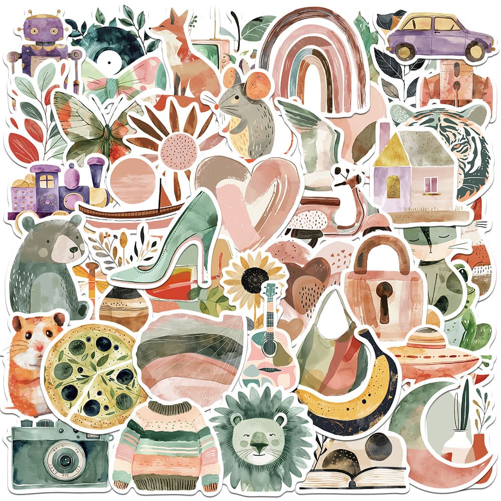 50 Sheets Forest Bohemian Style Hand-Drawn Stickers DIY Suitcase Phone Case Decals Journaling Supplies Wholesale