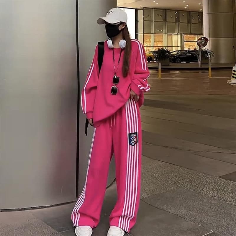 Women's Sportswear Set, Autumn Student Korean Style Loose Slimming Fashion Internet Celebrity American Retro Hoodie Casual Two-Piece Set
