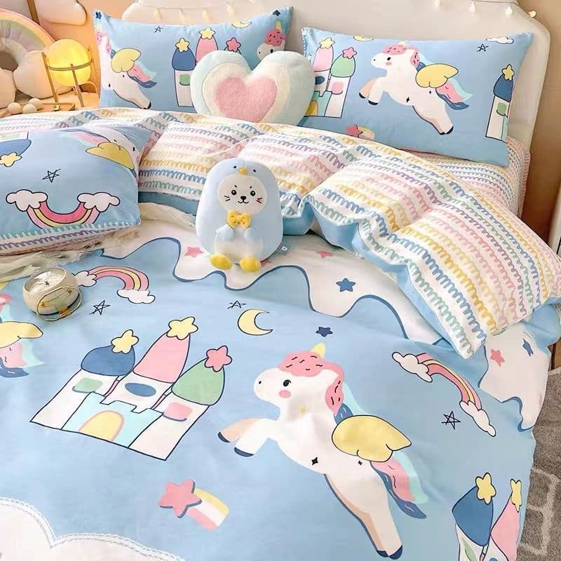 Girly-style bedding, 100% pure cotton bed sheet, fitted sheet, duvet cover, three-piece set, dormitory source factory, wholesale.