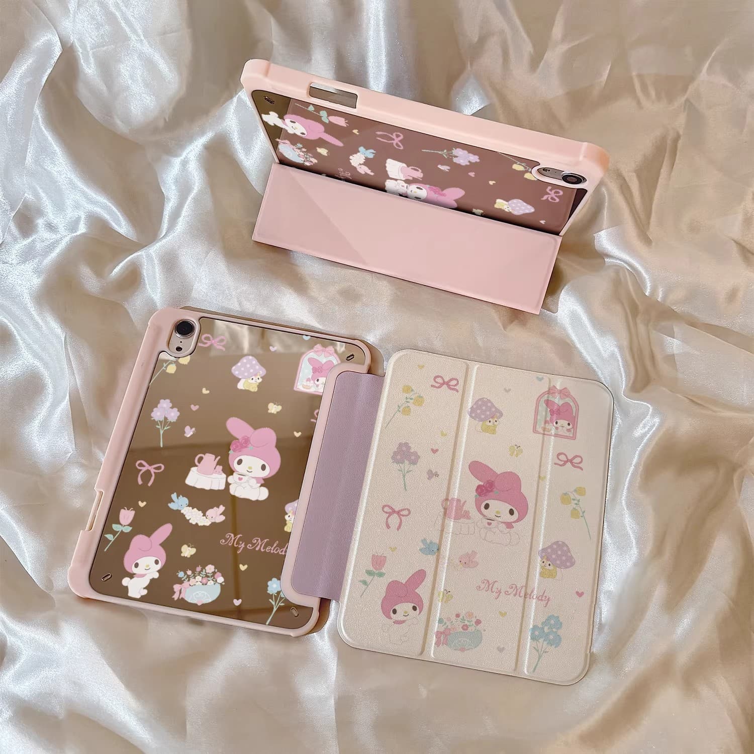 Flower Melody iPad A16 Tablet Case Mirror 3-Fold for 10/9/8th Gen Pro 11-inch Air6 Protective Cover 5