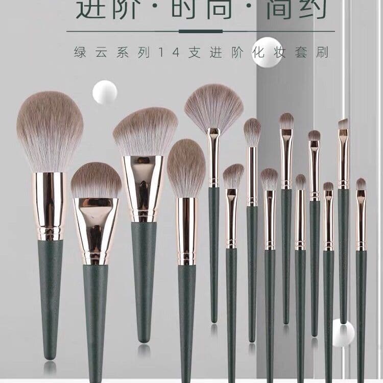 14-Piece Green Cloud Makeup Brush Set, Super Soft Powder Brush, Eyeshadow Brush, Blush Brush, Cangzhou Beauty Tools Full Set Wholesale