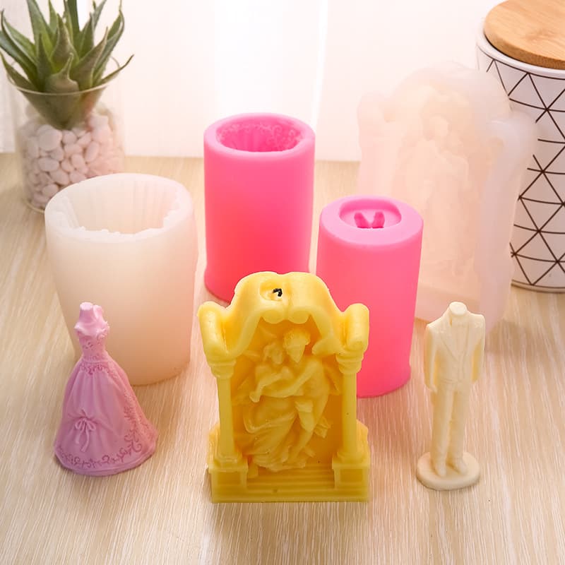 Love Messenger Bride and Groom Wedding Dress Silicone Mold, Wedding Scented Candle Mold, DIY Candle Plaster Mold