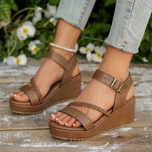 Export One-strap Buckle Wedge Heel Sandals 2025 New Thick Sole Plus Size European and American Open Toe Sandals Cross-border Roman Sandals