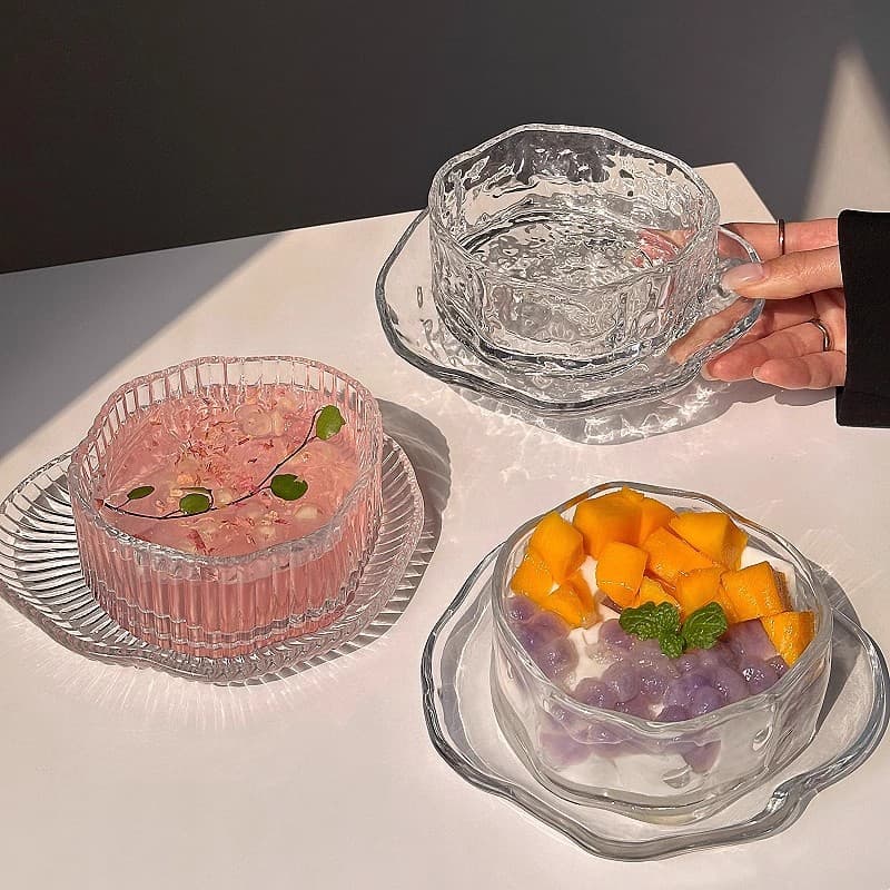 Ins Style Irregular Dessert Bowl Set High-End Cloud Glass Bowl Creative Sweet Soup Bowl Breakfast Bowl