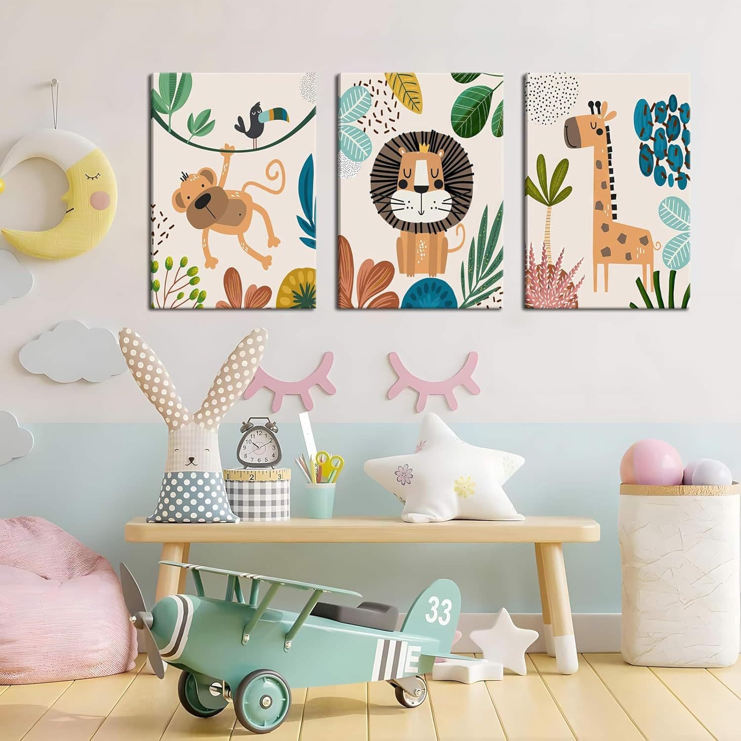 Jungle Nursery Wall Decor Animal Canvas Art Set Baby Room Toddler Boy