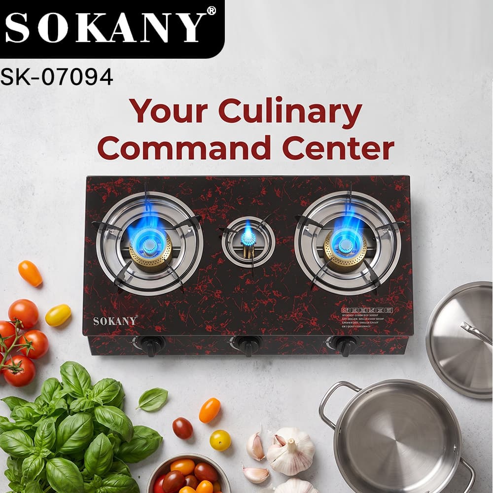 Cross-border Export Three-Burner Gas Stove Countertop SK-07094 LPG Gas Cooker Glass Panel