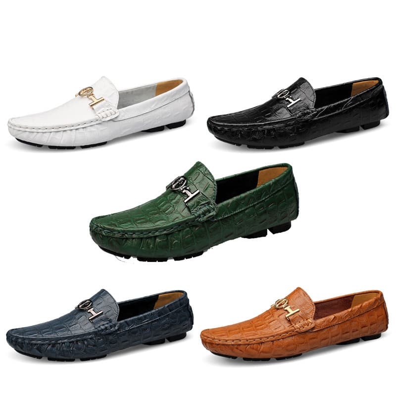 Cotton-Lined Hollow Clog Men's Crocodile Pattern Large Size Embossed Leather Slip-On Loafer Casual Shoes Export Men's Shoes
