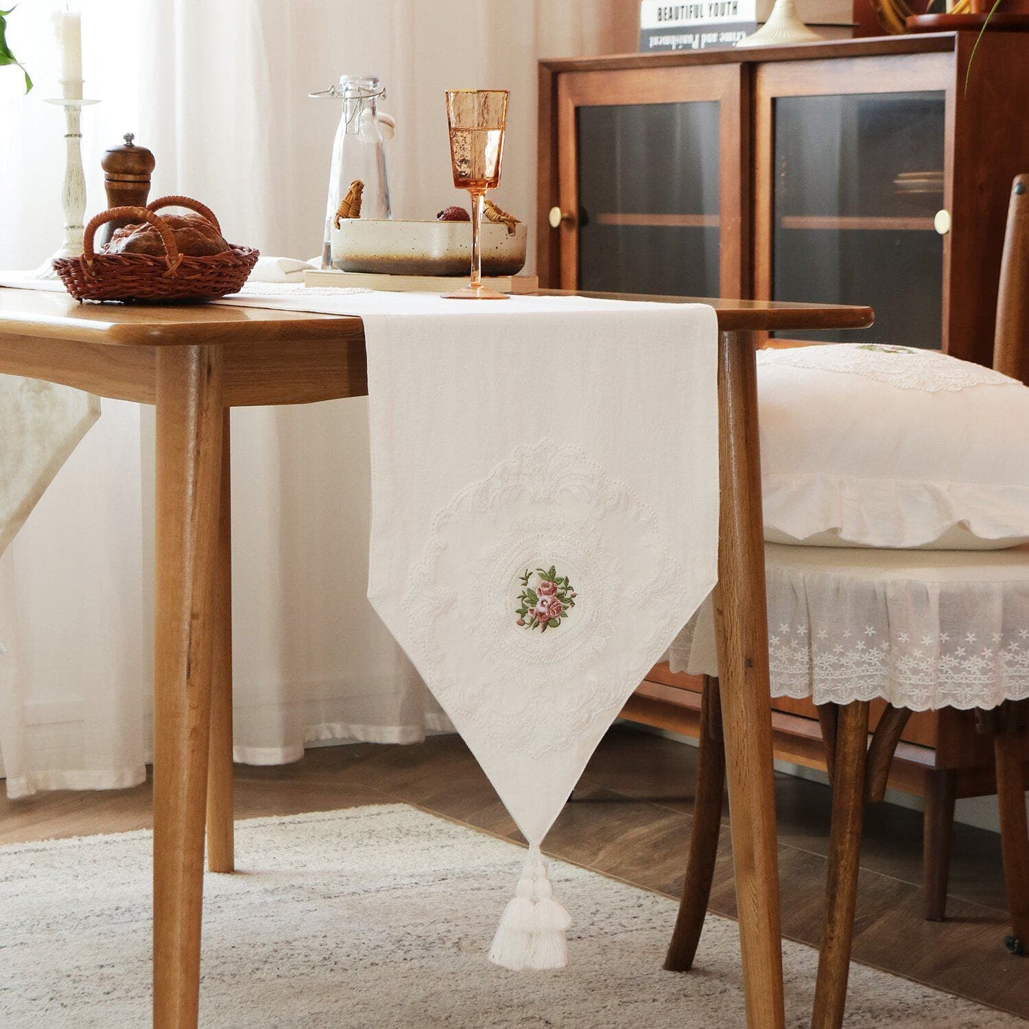 American tassel table mat, pastoral coffee table, lace tablecloth, light luxury dressing table cloth, TV cabinet side cabinet, customizable table flag F^