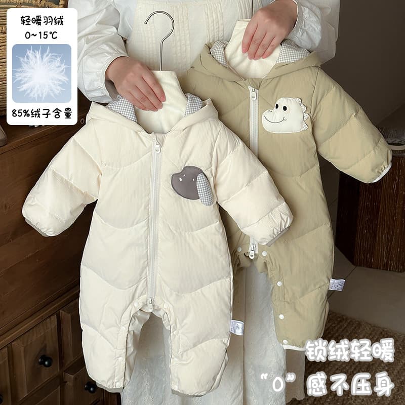 Baby Down Jumpsuit Autumn Winter Boys Cartoon Romper White Duck Down Class A Toddler Warm Hooded Down Jacket