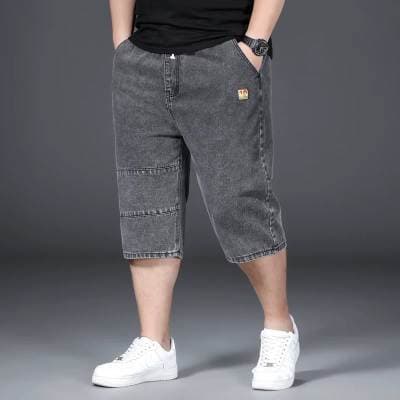 Cropped pants men's summer thin denim shorts men's loose straight men's pants fat men's pants plus fat plus size
