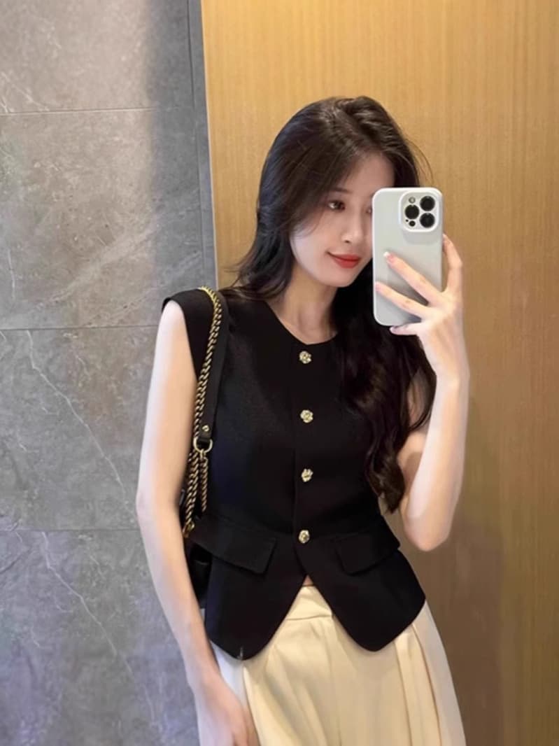 Black Chanel-style Vest Jacket for Women Summer 2025 New Fashionable European-style Outerwear Vest