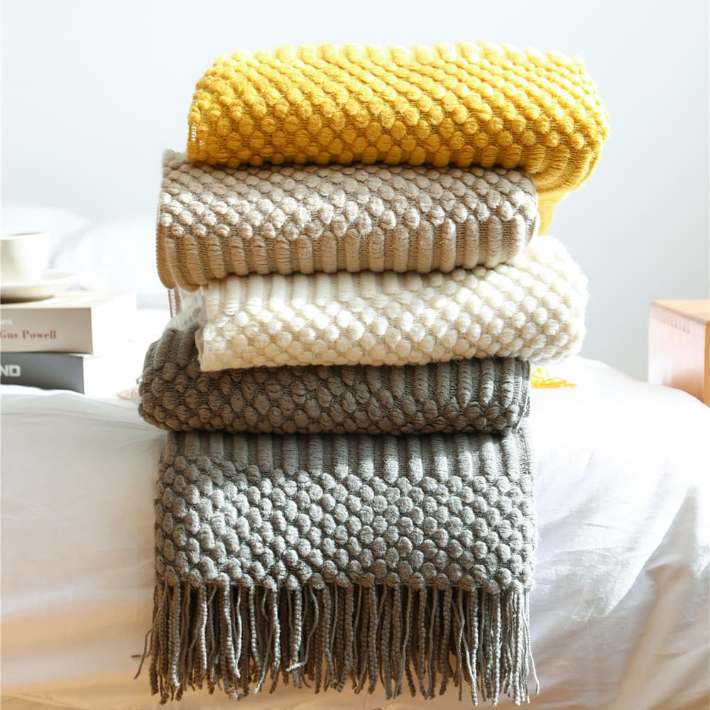 Nordic solid color air conditioning blanket, pineapple checkered sofa blanket, office nap blanket, bed runner blanket, small decorative blanket